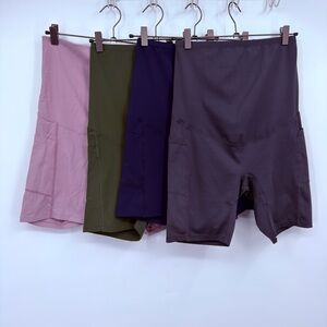 Women’s High-Waist Pocket Bike Shorts - Pink, Olive, Navy, Charcoal